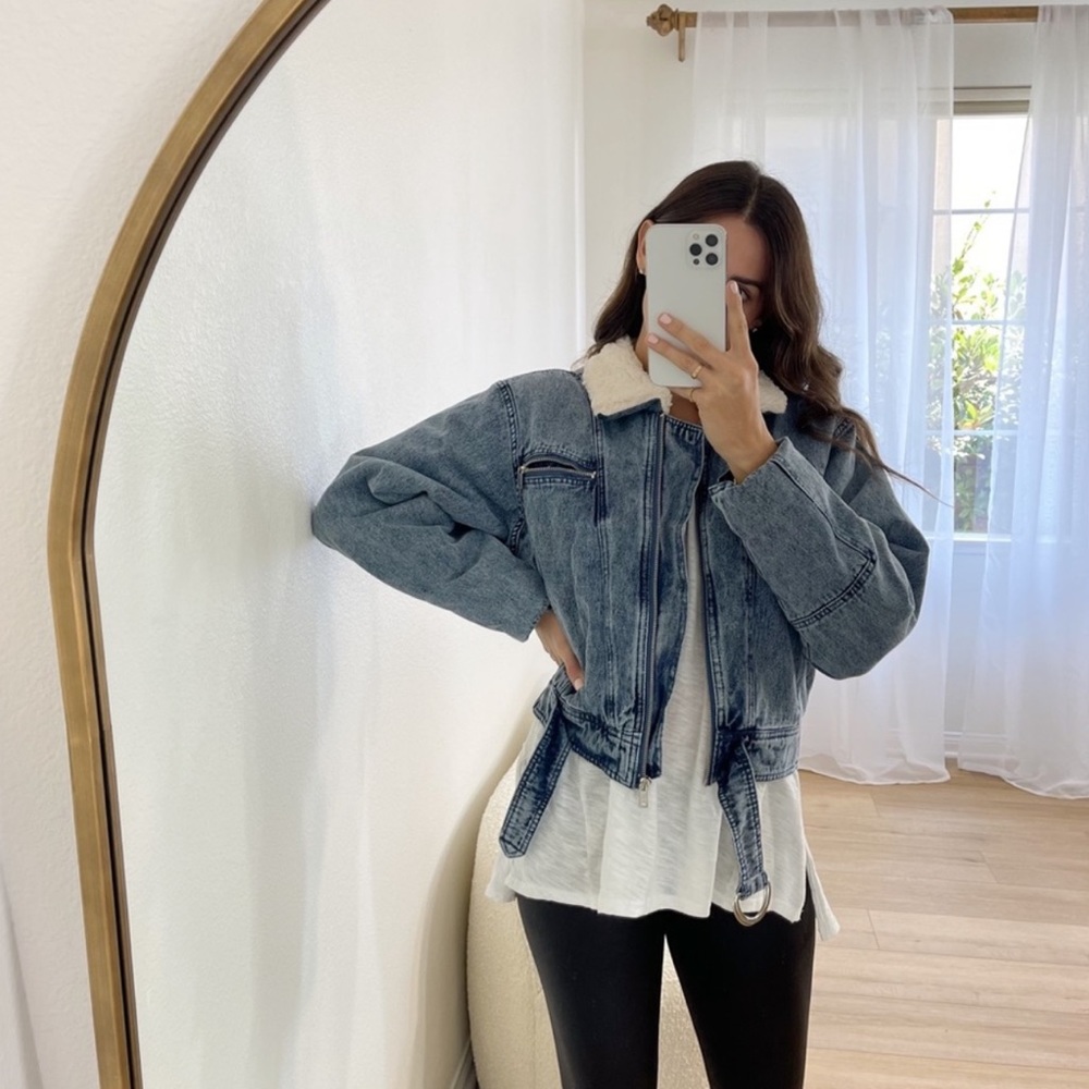 Sherpa zipper denim jacket